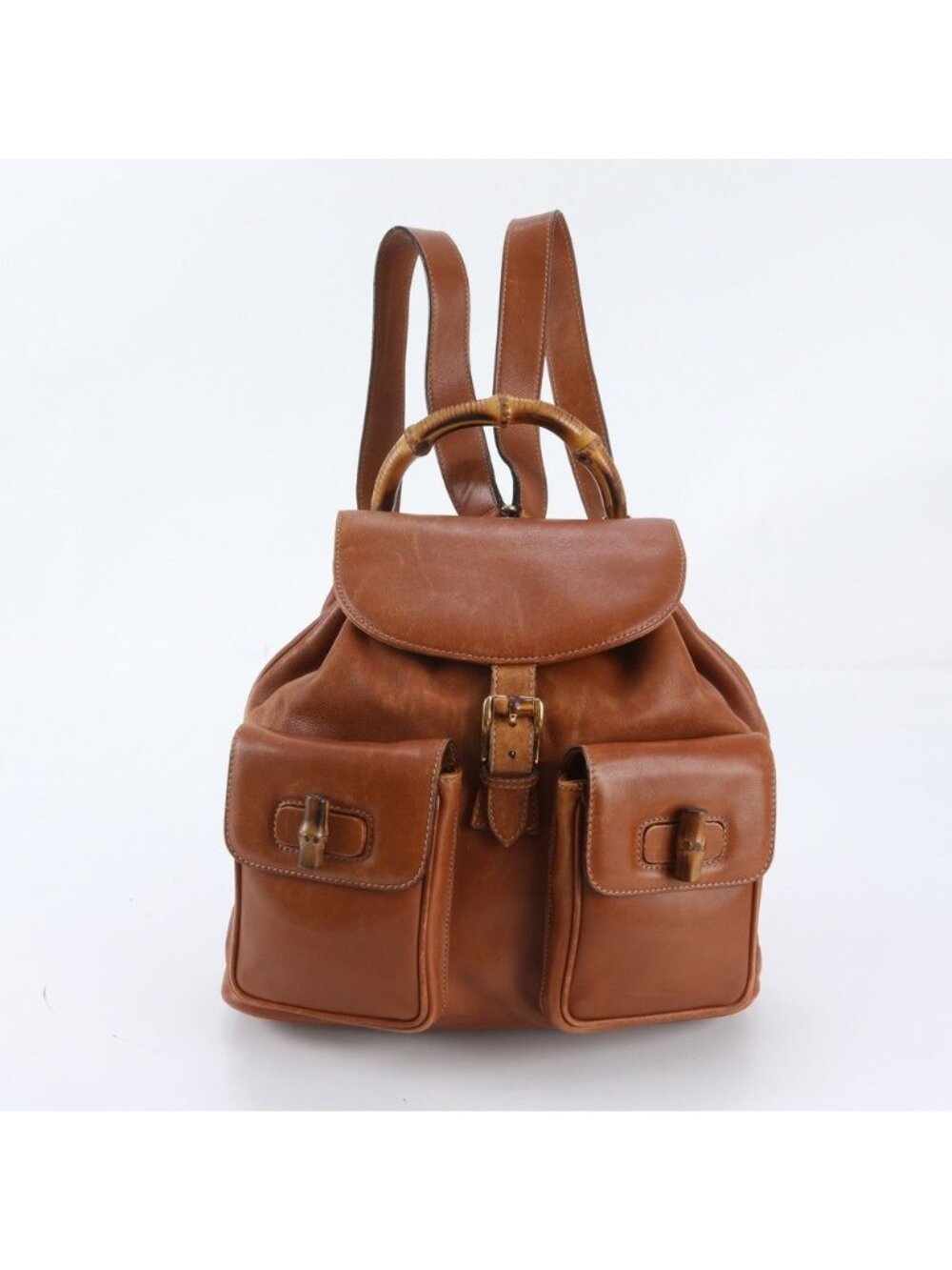 Gucci Bamboo Leather Backpack Shoulder Bag Brown